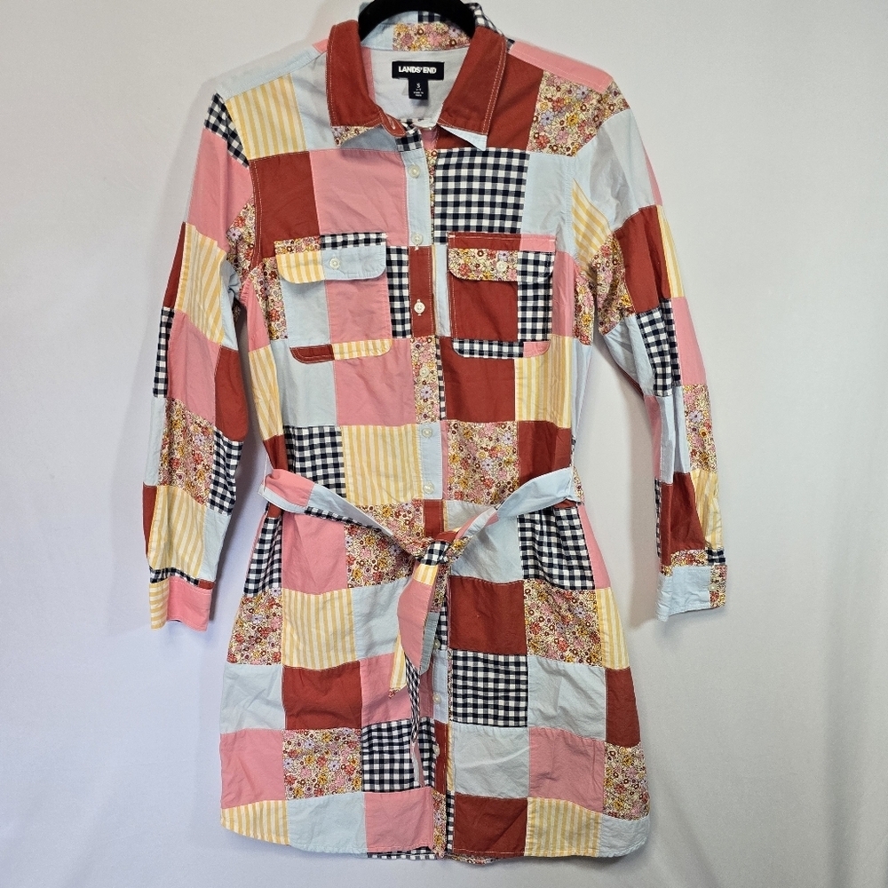 Lands End Plaid Patchwork Checkered Button Front … - image 8